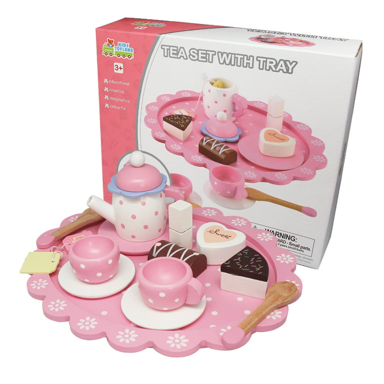 BUYGER Wooden Tea Party Set for Toddler Little Girls 3-5 with Teapot Tea  Cup Set Wooden Play Food Toy Kitchen Accessories for Kids Girls Children  Boys