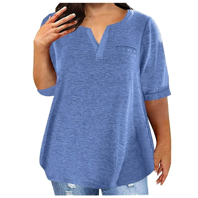 AherBiu Plus Size T Shirts for Women V Neck Loose Comfy Basic Tees Summer Workout Oversized Tshirt Tops
