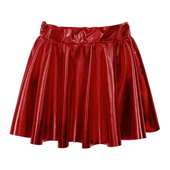 Xnihocha Ballet Dance Skater Skirt for Kids Girls Glossy Metallic High Waist Skorts Latin Jazz Dance Skirt Red XL
