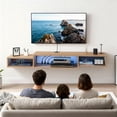 thumbnail image 4 of INICO Mueble Flotante para TV 70" con Luces LED, Repisas Flotantes de Pared para TV con Toma de Corriente, Sencillo y Ahorra Espacio Debajo para Sal&oacute;n, Dormitorio, Roble Blanco, 4 of 8