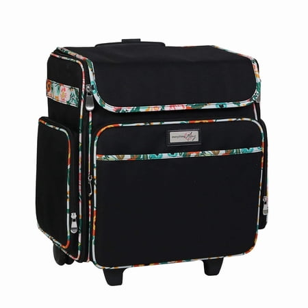 Collapsible Rolling Scrapbook Featherweight Case, Black Floral