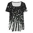 thumbnail image 5 of Plus Size Top for Womens Casual Summer Short Sleeve T Shirts Fashion Spring Floral Printing Pullover Oversized Loose Square Collar Blouses Tops 04#Black 4XL, 5 of 5