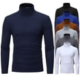 thumbnail image 1 of AMERTEER T-shirt Solid Color Long Sleeve Cotton Men Turtleneck Slim Basic Top for Spring, 1 of 8