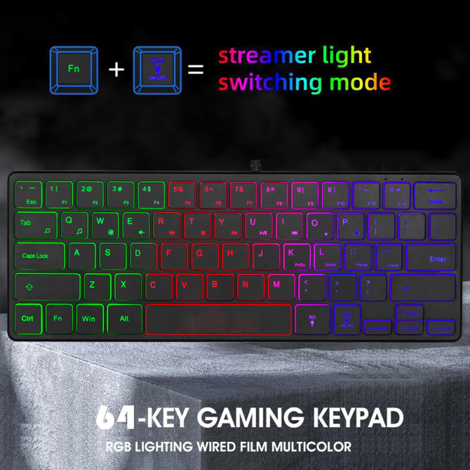 Gaming Keyboard Mini Mechanical Illuminated Compact Ergonomic Game Waterproof Three-Color for Typist Travel Business Windows