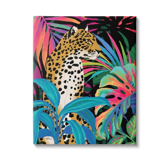 Stupell Industries Abstract Leopard & Leaves Animals & Insects Painting Gallery Wrapped Canvas Art Print Wall Art, 16 x 20