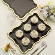 Efavormart 10 Pack | Elegant Black / Gold Rim Disposable Serving Trays, Heavy Duty 400 GSM Paper Rectangular Party Platters - 14X10