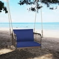 thumbnail image 2 of Costway Porch Swing Chair Rattan Woven Hanging Bench Seat with Cushions Hooks Balcony Navy, 2 of 10