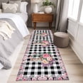 thumbnail image 4 of Runner Rug 2'x6', Easter Bunny Roses Washable Non-Slip Hallway Runner Rugs, Pink Floral Spring Black Buffalo Plaid Bedside Rugs Floor Mats Carpet Runners for Kitchen Bathroom Laundry Room, 4 of 8