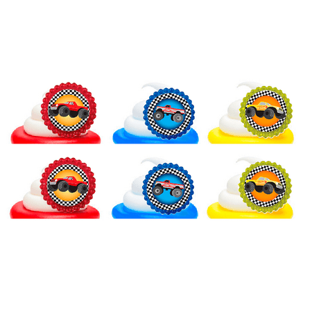 Cupcake Decorating Rings - Monster Truck Big Wheeler Easy Toppers Cupcake Decoration Party Favor Rings -12pk