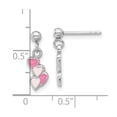 thumbnail image 2 of 925 Sterling Silver Rhodium Plated Pink Enameled Love Hearts Mini Post Long Drop Dangle Earrings 16.5x5.5mm Wide Dangle, 2 of 2