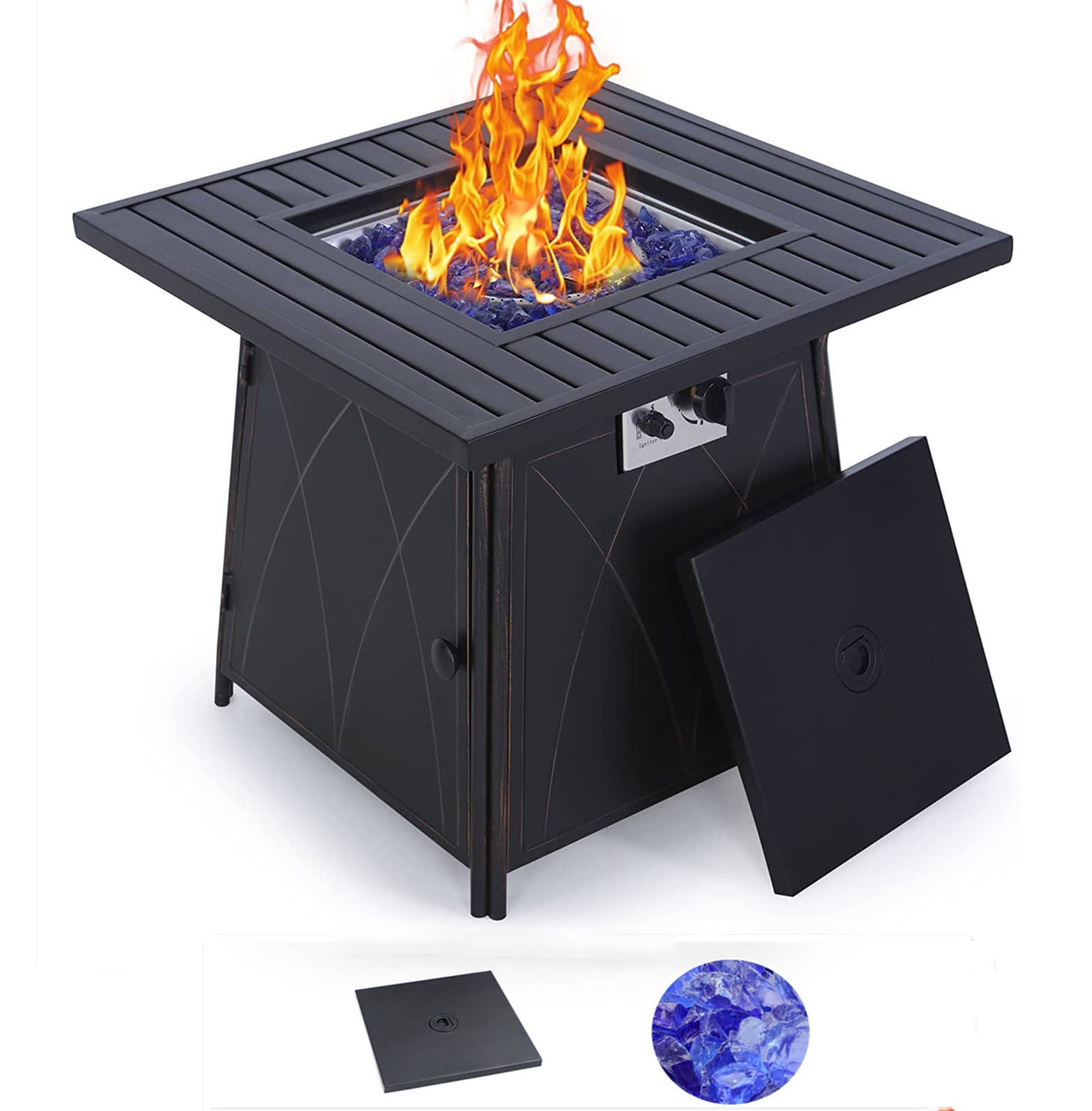 Mf Studio Gas Fire Pit Table 28 Inch, Blue Flame Fire Pit