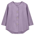 thumbnail image 4 of Only Moment Button Down Shirts for Women 3/4 Sleeve V Neck Wash Cotton Casual Loose Long Sleeve Solid Lapel Long Blouses Tops with Pockets Light Violet,XL, 4 of 9