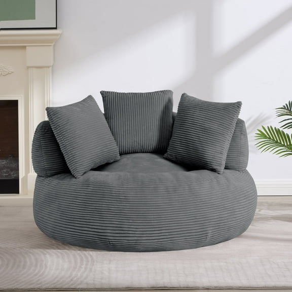 MDAQMD 46.65"Oversized Bean Bag Chair,Bean Bag Chairs for Adults Grey,with Pillows Corduroy Upholstered Beanbag Sofa, with Pull Ring Fluffy Bean Bag Chair,Lazy Sofa Chair for Living Room