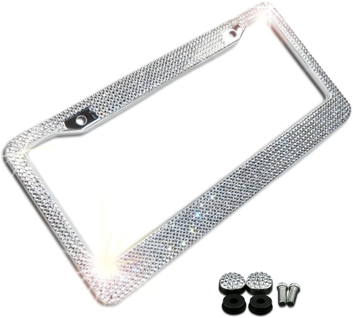 Zone Tech Shiny Bling License Plate Cover Frame Crystal Bling Premium Quality Novelty/License Plate Frame with Mounting Screws
