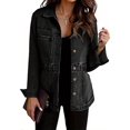thumbnail image 3 of Women's turn Down Collar Solid Color Casual Denim Jacket with Open Front Daily Wear, 3 of 6