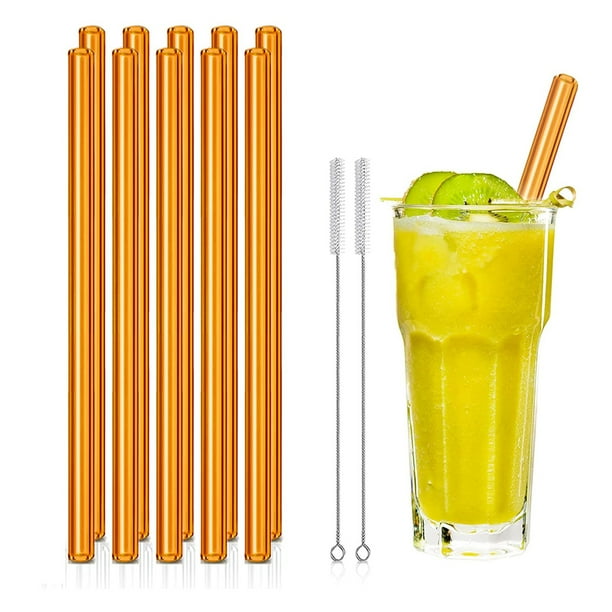 Reusable Glass Straws, Straight Glass Drinking Straws, 10 Pack with 2