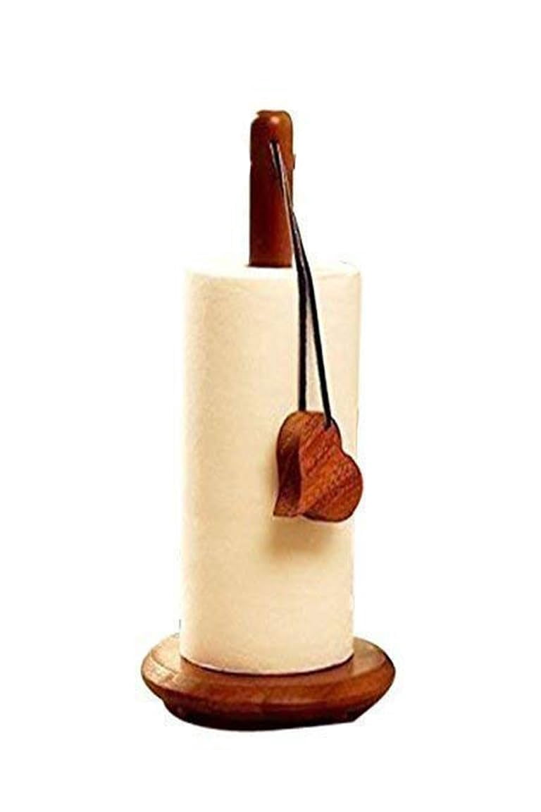 Wooden Tissue Roll Holder with Non-Slip Base, Kitchen Napkin Stand - Multipurpose Kitchen and Bathroom Organizer for Paper Towels and Napkins, 1Pc, Brown