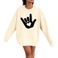 thumbnail image 2 of Bmisegm Women Saint-Valentin Simple et à la Mode Je t'Aime Geste Imprimé Col Rond Manches Longues Sweat Sans Capuche Décontracté pour Women Beige G, 2 of 3