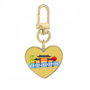 Memorial Gateway China Town Gold Heart Keychain Metal Keyring Holder