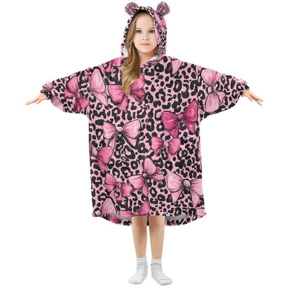 joogoo Wearable Blanket Bows on Leopard Hoodie for Oversized Sherpa Hooded 3-14 YR M