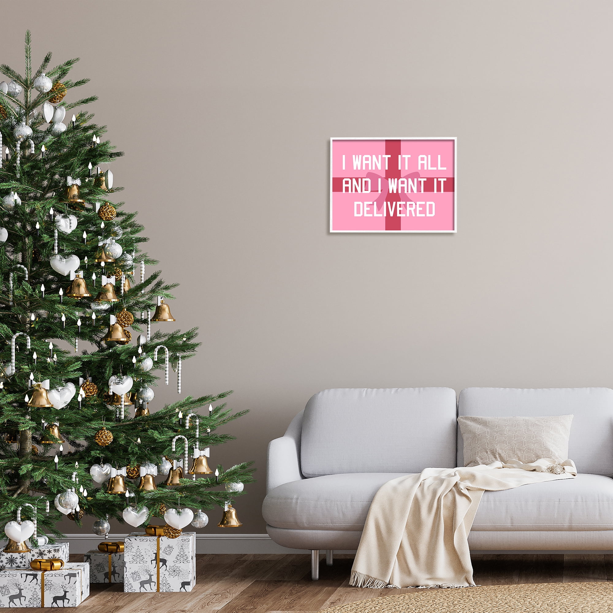 Stupell Industries Funny Want Gifts Delivered Holiday Painting White Framed Art Print Wall Art, 20 x 16