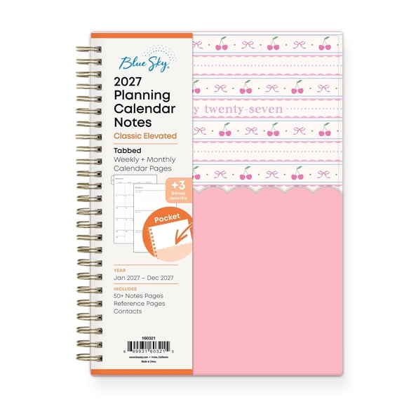 Blue Sky 2027 Weekly and Monthly Planner Calendar, January 2027 - December 2027, 5.875" x 8.625", Flexible Pocket Cover, Laminated Tabs, Durable Twin Wire Binding, Maraschino