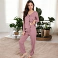 thumbnail image 4 of Women's Satin 2-Piece Pajama Set with Button-Up Long Sleeve Top and Relaxed Fit Pants - Small, Mauve Pink, 4 of 6