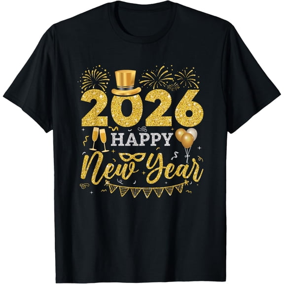 Happy New Year Party 2026 Ballon Family Matching Men Women T-Shirt- American fashion hot selling casual retro high quality 100% cotton T-shirt 1 piece