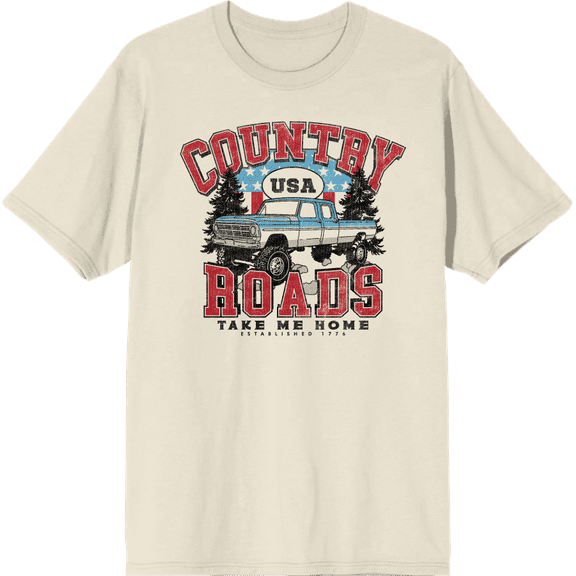 Country Roads Take Me Home Natural Men's Crew Neck Short Sleeve Tee-Large