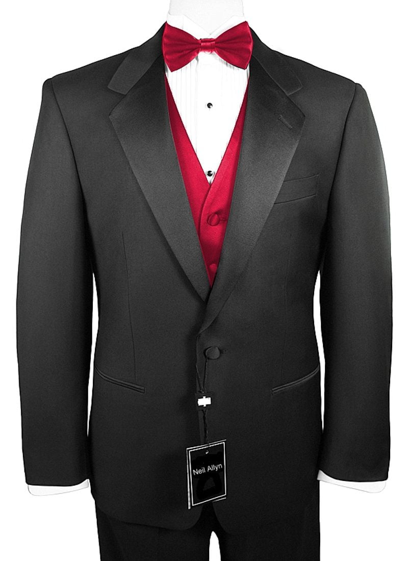 1-Button Notch Lapel Wool Blend Tuxedo with Pleated Adjustable waist Pants 