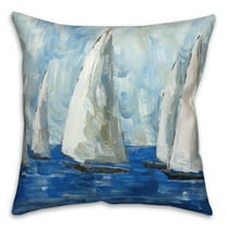 Creative Products Blue Painted Sailboats 18x18 Indoor / Outdoor Pillow