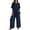 *Navy, variant on VBVC Women's 2 Piece Baggy Cotton-Linen Outfit Set,Short Sleeve Top and Wide Leg Pants for Women,Ladies Summer Side Slit Loungewear with Pockets,Beige,S-2XL