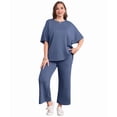 thumbnail image 2 of Two Piece Sets for Women Summer Outfits Wide Leg Crop Pants Lounge Sets Beach Vacation Clothes Navy Blue XXL, 2 of 9