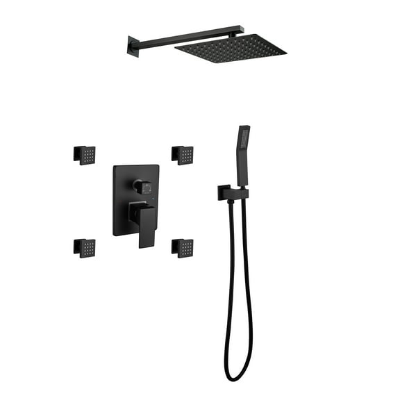 Cfowner 10" Shower System, Bathroom Luxury Faucet Set with Square Rainfall Shower Head Body Jets, 3 Functions Pressure Balance Shower Valve