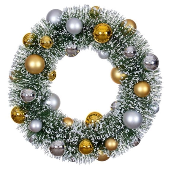Vickerman LS203619 18 in. Frosted Wreath, Green, Silver & Gold