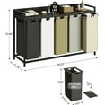 thumbnail image 4 of Laundry Hamper with Shelf, Laundry Basket 5 Section, Laundry Sorter with Pull-Out Removable Large 5 Color Bags and Movable Wheels, Metal Frame, 5 x 15.87 Gallons (60L), Black PF08XLK, 4 of 4