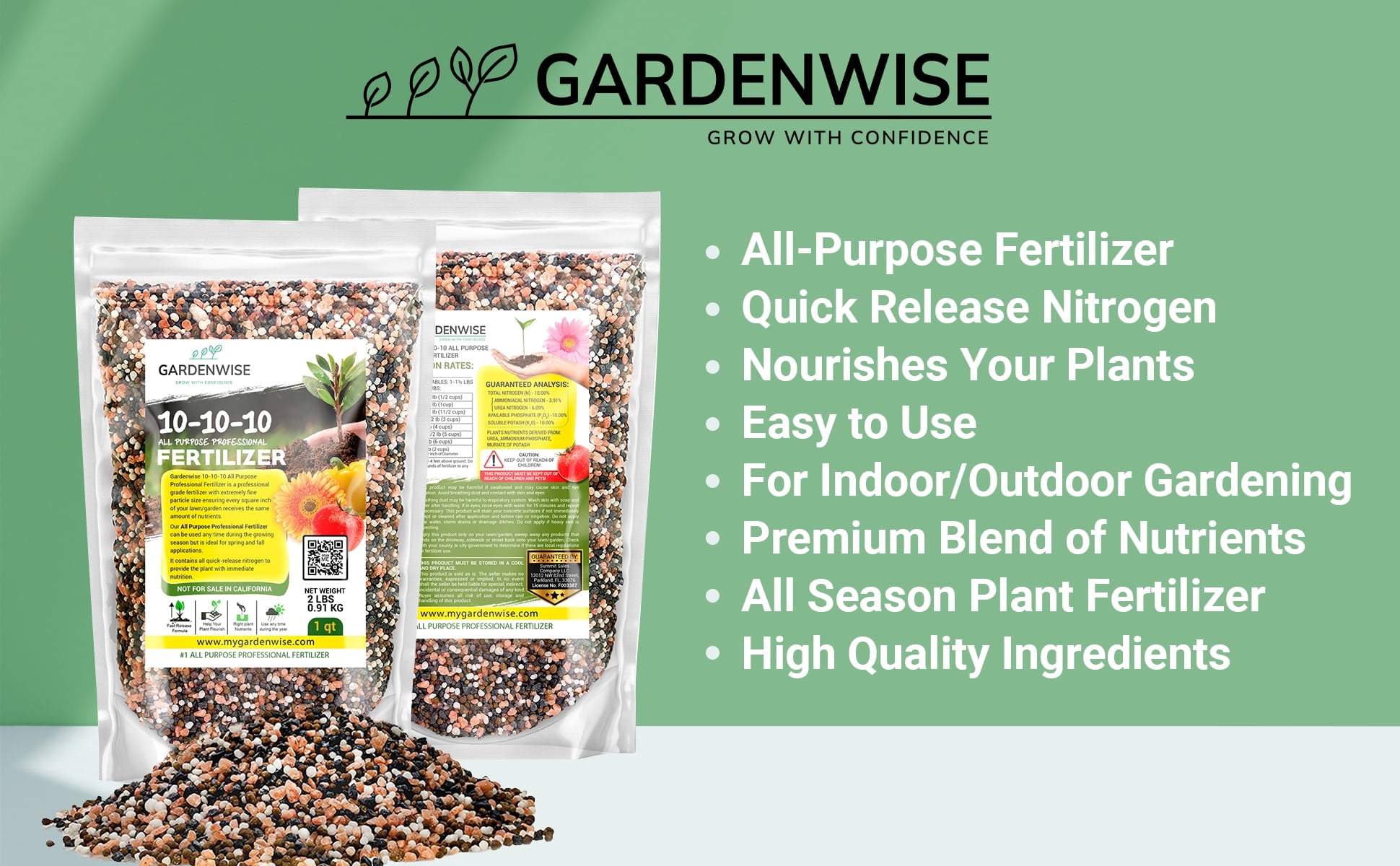 Gardenwise 10-10-10 All-Purpose Fertilizer for Indoor/Outdoor Plants, Trees, and Lawns