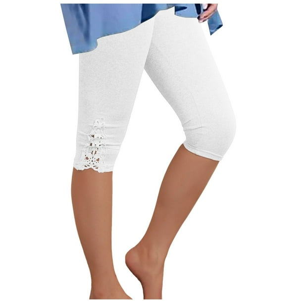 Leggings de encaje de cintura alta para mujer, pantalones cortos elásticos ajustados - L-XXXXL