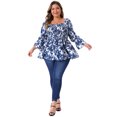 thumbnail image 3 of DARING DIVA Women's Plus Floral Print Square Neck Blouse 4X Blue, 3 of 6