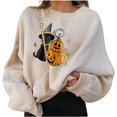 thumbnail image 1 of Chandail en Molleton en Molleton pour Femmes, Manches Longues, Col Rond, Imprimé Citrouille Effrayant pour Halloween, 1 of 6