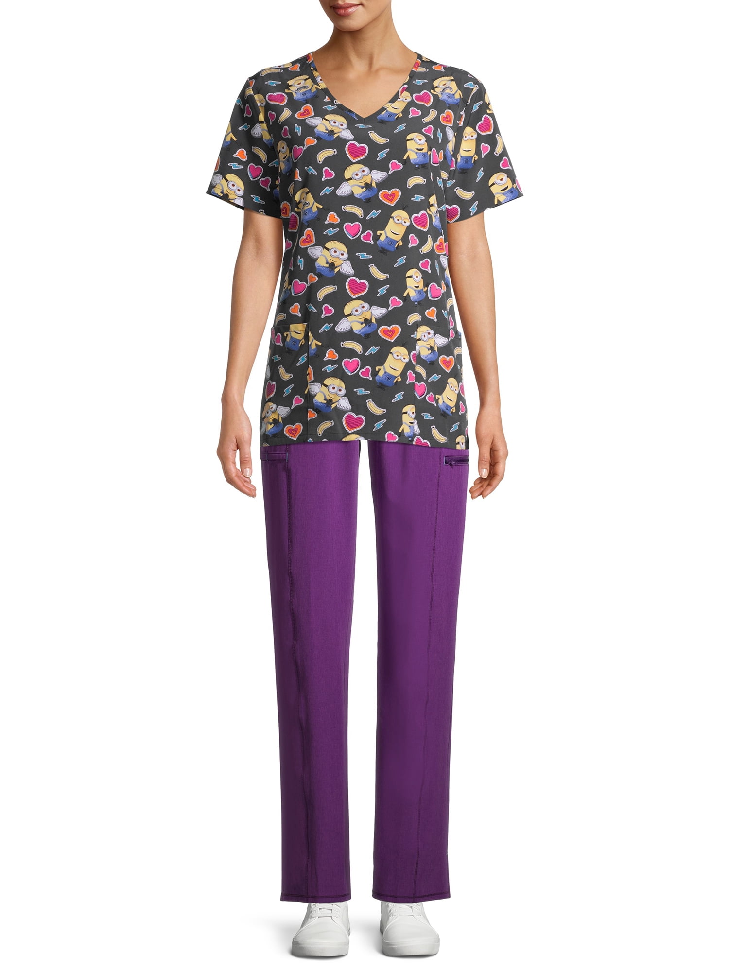 Scrubstar Minions "Love My Minions" Women's V-Neck Print Scrub Top