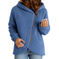 thumbnail image 2 of Women's Casual Fleece Jacket, Asymmetrical Zipper Hooded Coat, Lightweight Long Sleeve Outerwear, Spring Fall Transitional Jacket, Loose Fit Fashion Coat, Cozy Sherpa Jacket Blue L, 2 of 4