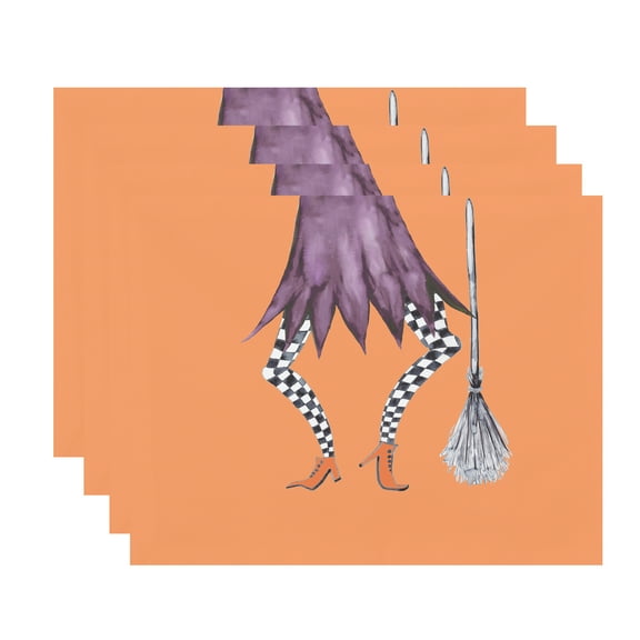 Simply Daisy Esmerelda 18x14 Inch Orange Halloween Print Placemat (Set of 4)