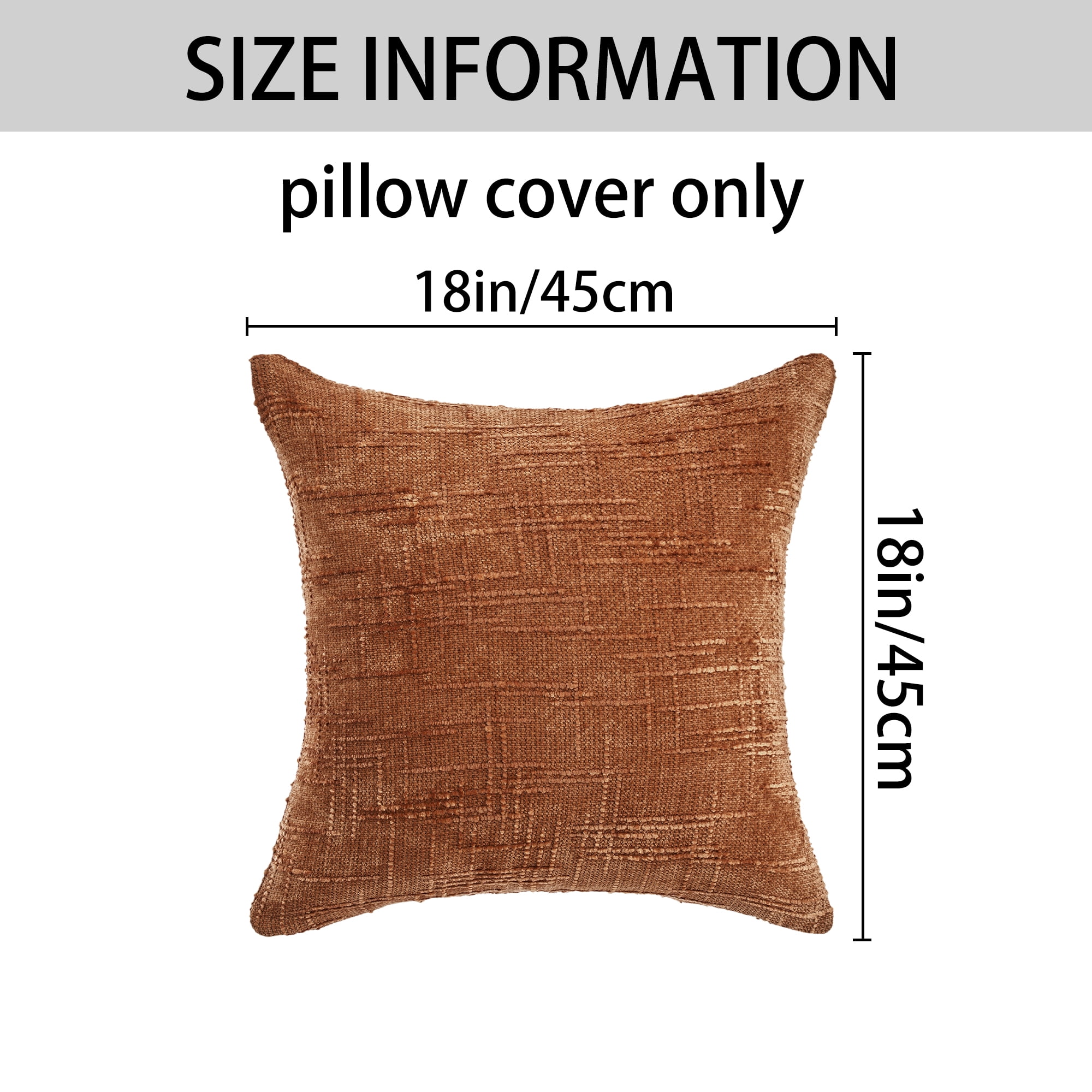 Unique Bargains Decorative Chenille Throw Pillow Covers Pack of 2 Rust Red 18" x 18"