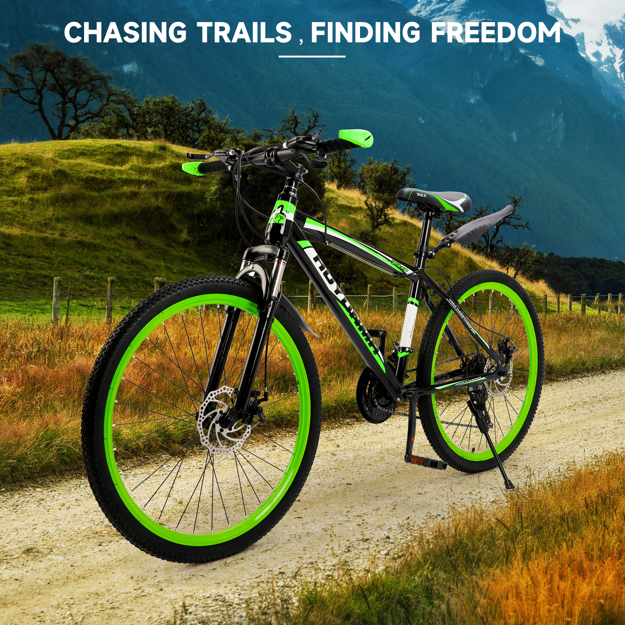 26" Mountain Bike for Men/Women, 24 Speed Shimano Twist Shifting, Front Suspension, Comfort Saddle Red/White/Blue/Green