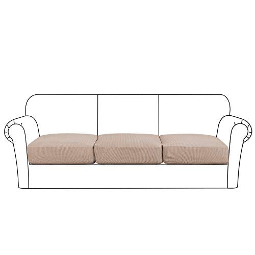 High Stretch Seat Cushion Cover Sofa Furniture Protector Fot Slipcover Soft Flexibility With Elastic Bottom 3 Pieces Covers Sand Com High Stretch Seat Cushion Cover Sofa, Sofa Seat Cushion Covers Only