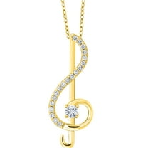 Gem Stone King 18K Yellow Gold Plated Silver White Moissanite Pendant Necklace Treble Clef Music Note Jewelry Gift for Women By Keren Hanan (0.29 Cttw, with 18 inch Silver Chain)