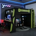 thumbnail image 3 of Wooden Loft Bed With Desk, Multi-purpose Storage Shelf And RGB Light,Green, 3 of 22