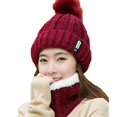 thumbnail image 3 of Bonnet Tricoté Hiver Chaud pour Femmes avec Pompon et Foulard, 3 of 4