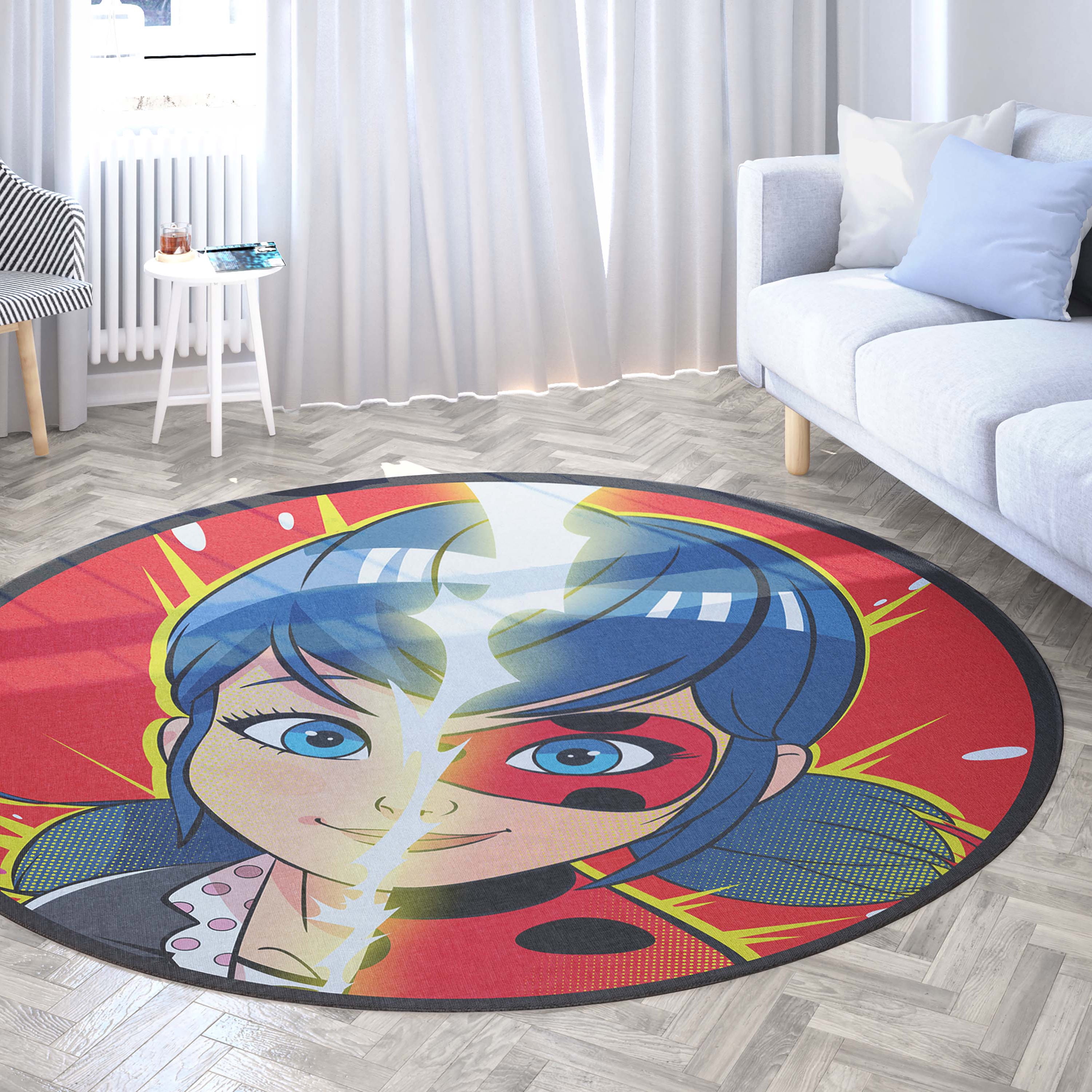 Well Woven Miraculous Ladybug Double Face Miraculous Red 6'7" Round Rug